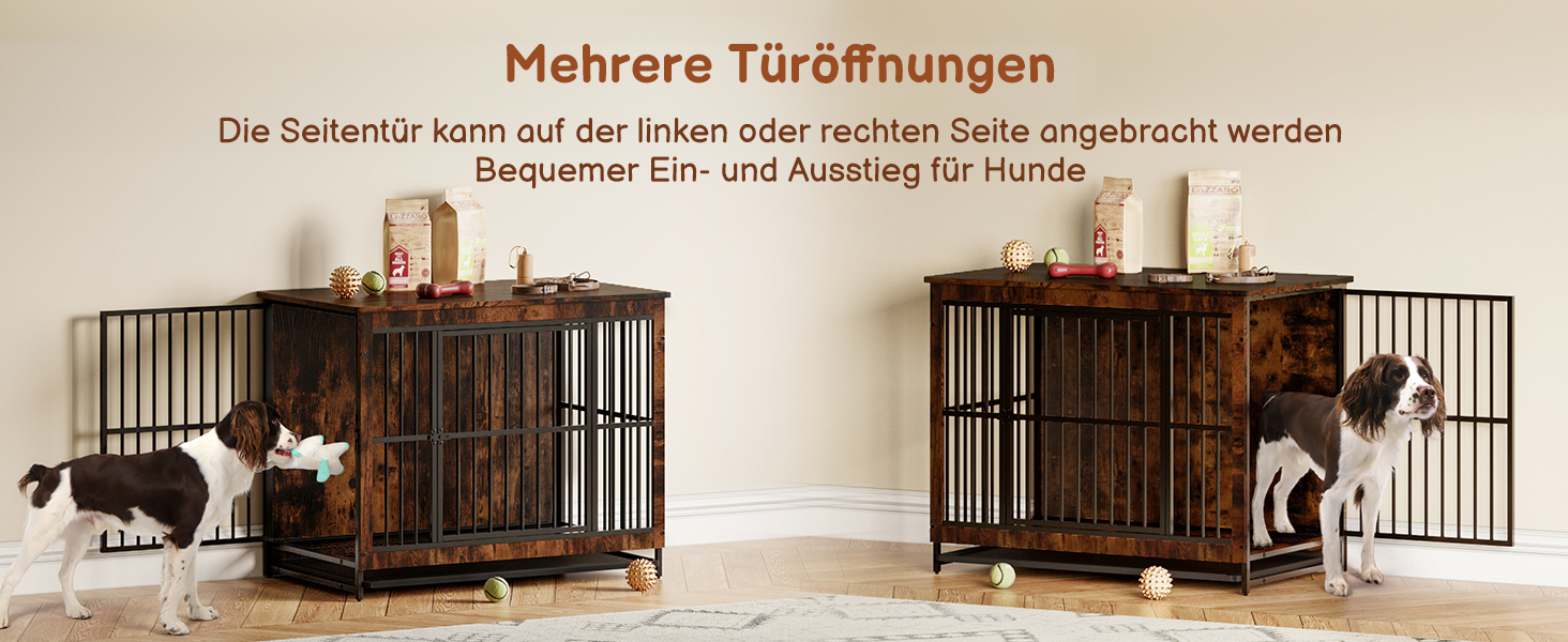 Дерев'яний вольєр для собак з двома дверцятами, міцний вольєр-будка для великих, середніх та малих собак, знімний піддон, 97.5 x 97.5x59x77.5 см