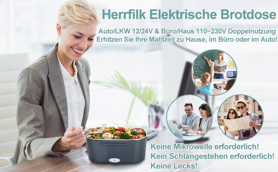 Електрична ланчбокс 1.5л для дорослих, 80W, з термосумкою та столовими приборами, нержавіюча сталь, блакитна, для авто/офісу