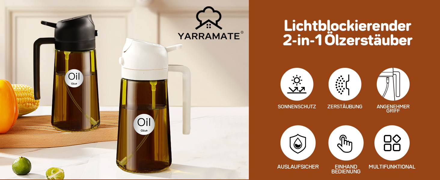 YARRAMATE Розпилювач для олії 470 мл, 2 шт., темне скло, захист від УФ, для фритюрниці та кухні (білий/зелений)