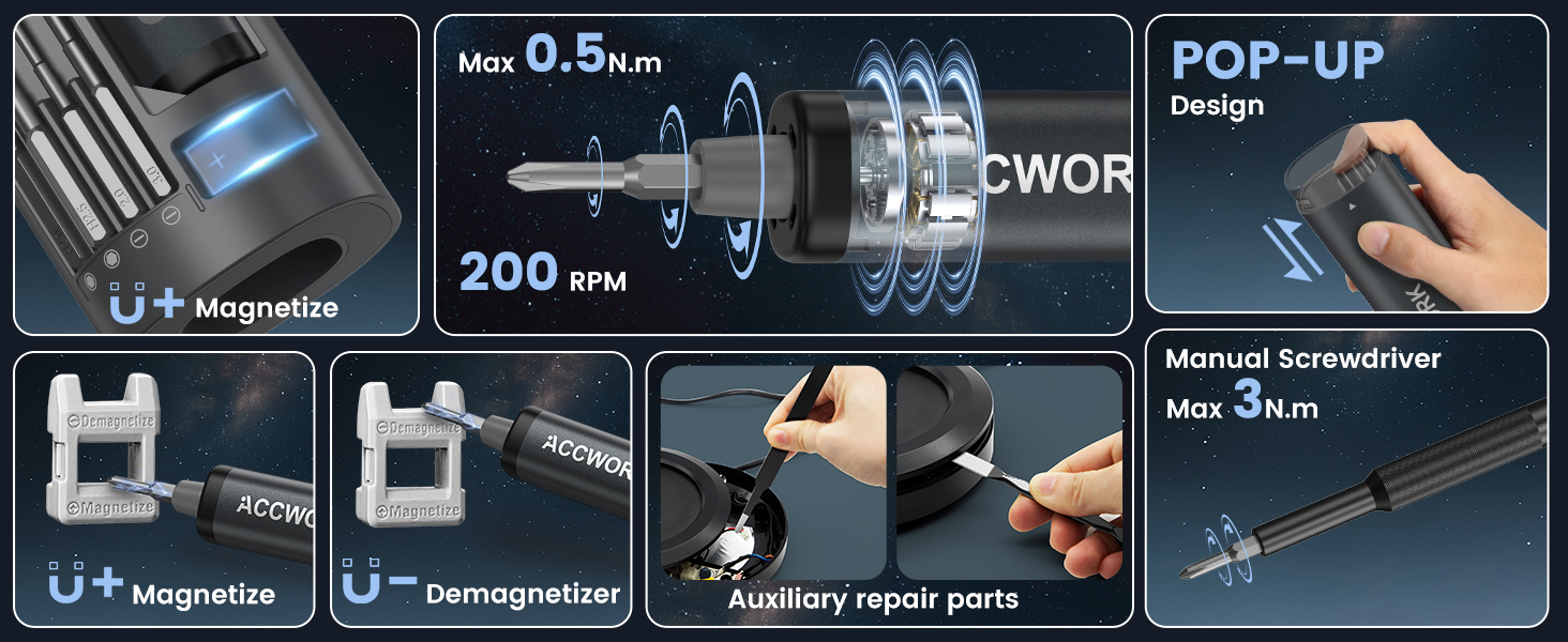 Електрична викрутка 78 в 1 з LED екраном та 72 бітами S2 для ремонту ноутбуків, окулярів, годинників
