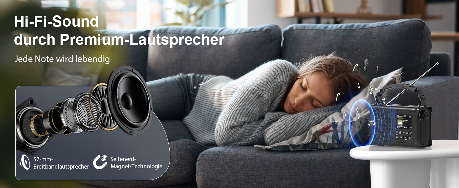 Радіоприймач Kurbelradio з DAB/DAB+/UKW, акумулятор 12000mAh, сонячна панель 8500mm², ручне радіо, Bluetooth 5.0, ліхтарик, ліхтар для читання, Outdoor, кемпінг, зелений (чорний)