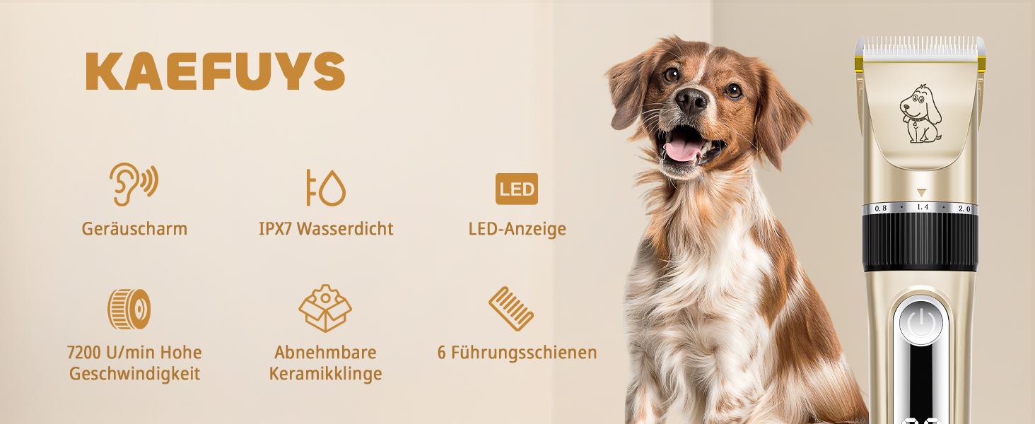 Професійна машинка для стрижки собак IPX7, водонепроникна, з LCD-дисплеєм, золота