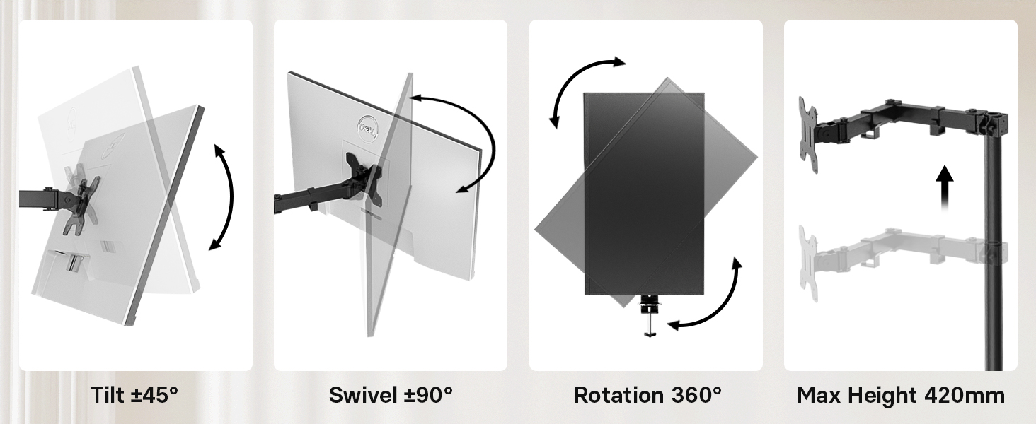Кріплення для монітора Redbat з відділенням для ноутбука, Dual Screens, повністю регульоване для LCD LED екранів 13-32 дюймів до 8 кг та ноутбуків до 16 дюймів, нахил, поворот та обертання, 2 способи кріплення