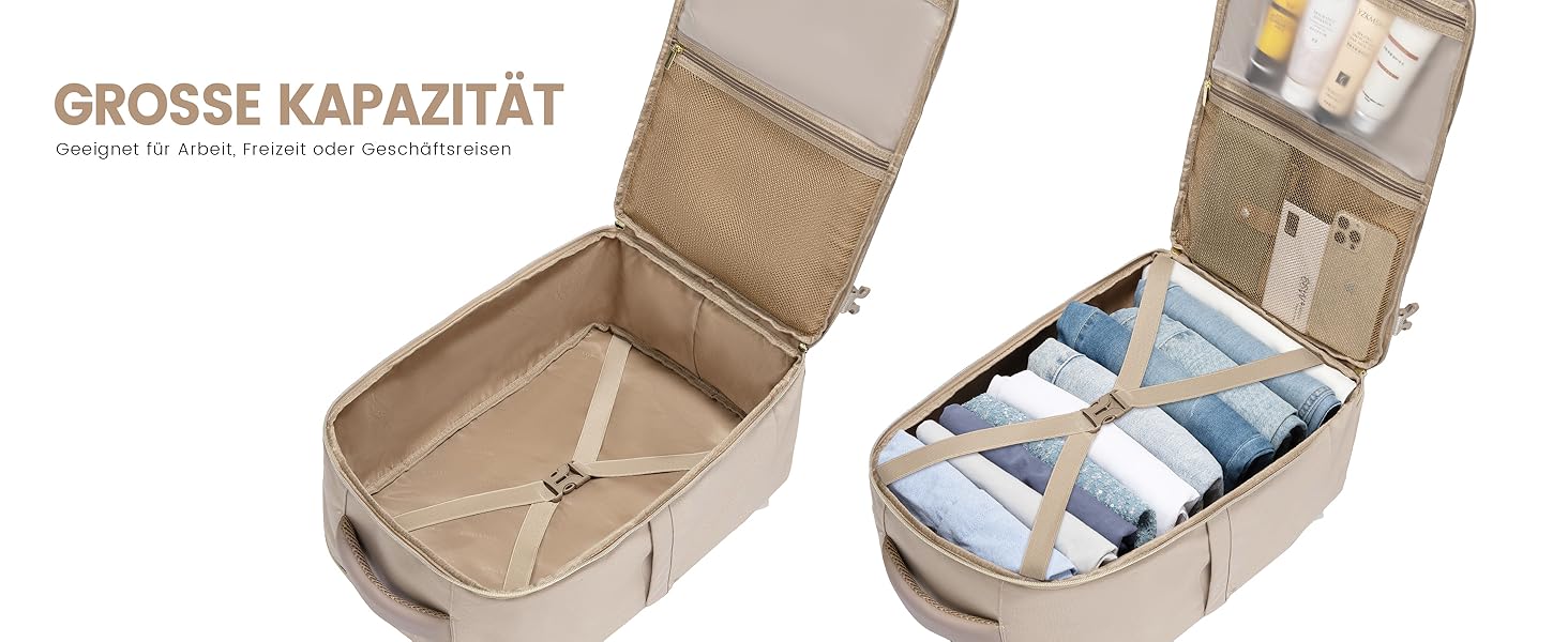 Рюкзак ручної поклажі LOVEVOOK 40x30x20, 24L для жінок, підходить для Ryanair, Eurowings, Wizz Air, Khaki Beige