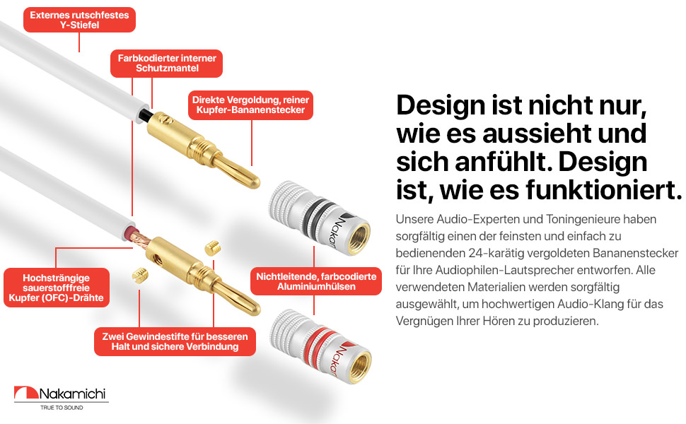 Акустичний кабель Nakamichi 12AWG з позолоченими банановими роз'ємами 24K, 3 метра, безкисневий мідний провід (OFC) в обплетенні, чорний — для домашнього кінотеатру та підсилювача