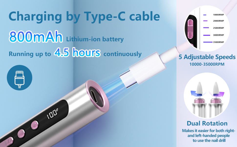 Електричний набір для манікюру та педикюру DN-2402, 13 в 1, 35000 об/хв, для гелевих, акрилових нігтів