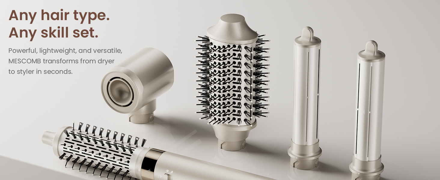 5-в-1 Airstyler: Іонний фен, локони, об'єм та випрямлення без шкоди для волосся | Легкий, для дому, Champagner Gold