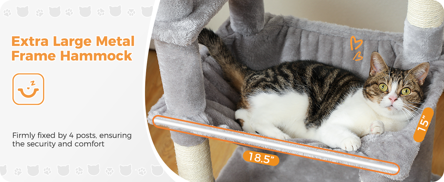 PAWZ Road Дряпка для котів велика, стабільна, 184 см, з гамаком, 7 стовпчиків для дряпання, велика полиця, кошик, для великих котів, сірий (M)