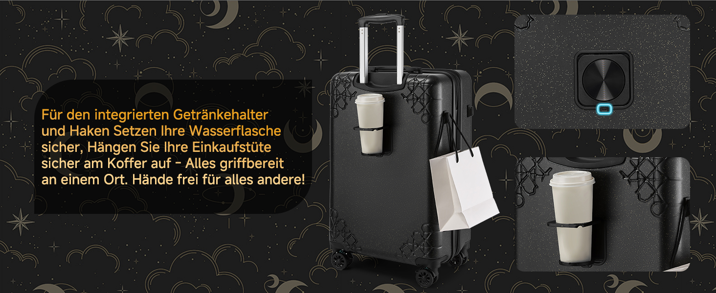 Набір валіз Sea Choice 3 шт. з жорстким корпусом, розширюваний, легкий, з 4 колесами, з тримачем для напоїв та TSA замком, чорний