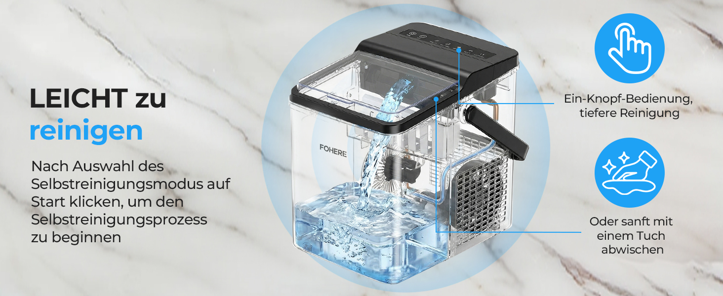 Машина для приготування льоду FOHERE з ручкою, 14 кг/24 год, 9 кубиків льоду за 5 хвилин, 2 розміри, самоочищення, портативна з лопаткою та кошиком – ідеальна для дому, кухні, офісу, кемпінгу, вечірки, RV