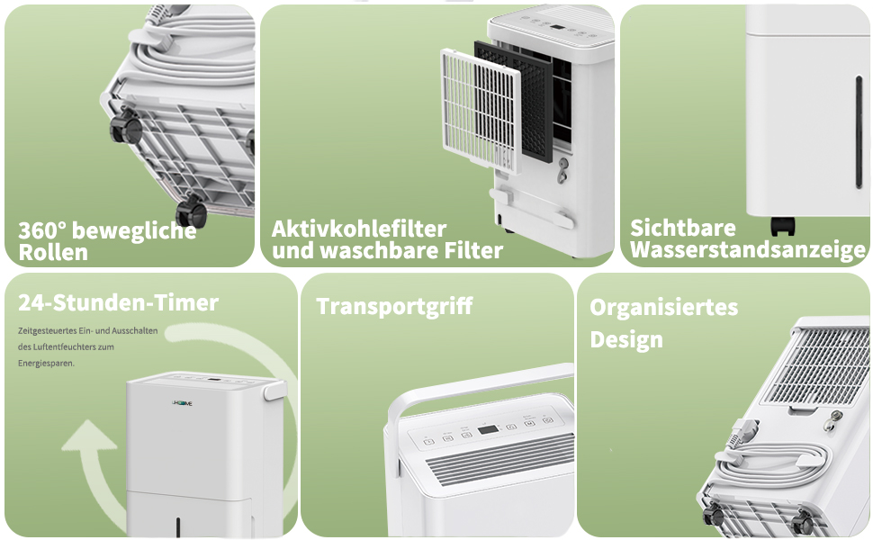 Електричний осушувач повітря Uhome 12L - 54м³, автоматичне вимкнення, сенсор вологості, режим сушіння білизни, фільтр з активованим вугіллям