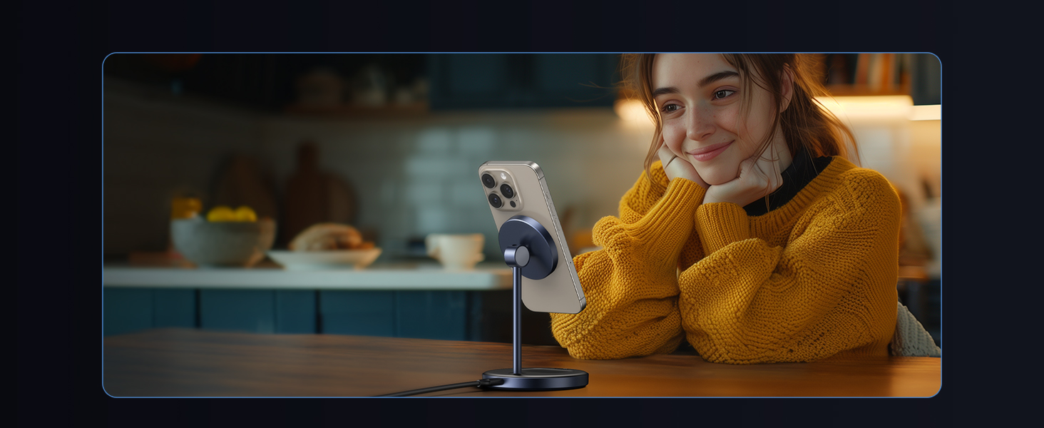 UGREEN MagFlow 2-в-1 Бездротова зарядка для iPhone з MagSafe, 90° регульована, кабель USB-C 1м