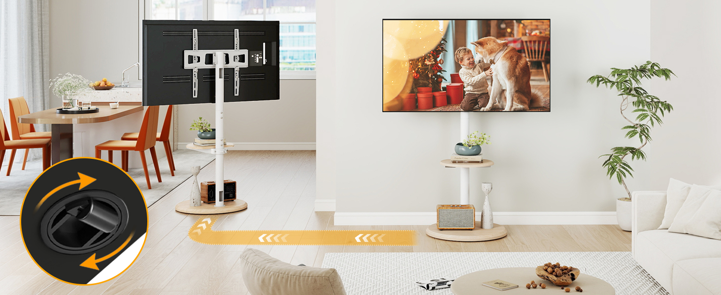 Підставка для телевізора RFIVER мобільна з роликами, біла, 32-65 дюймів, з поличкою, регульована висота та нахил, до 40 кг, VESA 400x400 мм