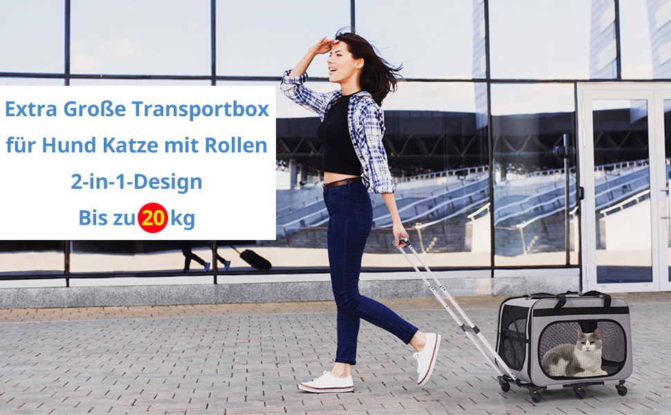 Транспортна переноска для котів та собак великих порід (до 20 кг), сіра. З колесами, складається.