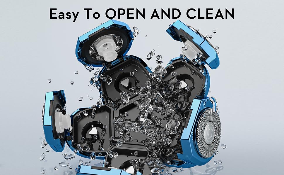 Електричний гостростример для голови чоловічий Kibiy з 6 змінними головками, водонепроникний IPX7, LED-дисплей, зарядка Type-C (6D синій)