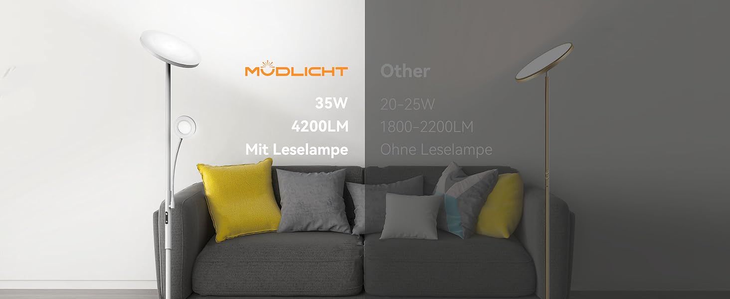 LED-підлогова лампа Modlicht 35W з регулюванням яскравості, чорна, 4200LM, з пультом та сенсорним керуванням, 3000-6000K, для вітальні, спальні, офісу