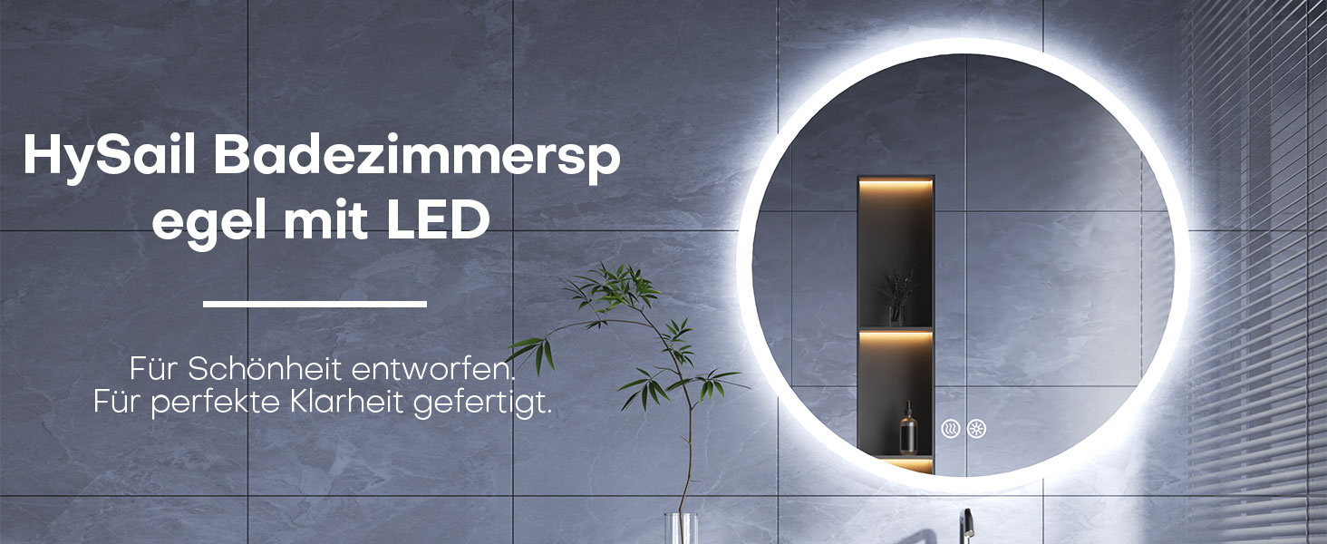 Дзеркало для ванної кімнати HySail з підсвічуванням, 5 мм, високоякісний срібний дзеркало, 3 колірні температури та регульована яскравість, настінне дзеркало з сенсорним вимикачем та антизапарюючим покриттям, кругле (80x80 см)