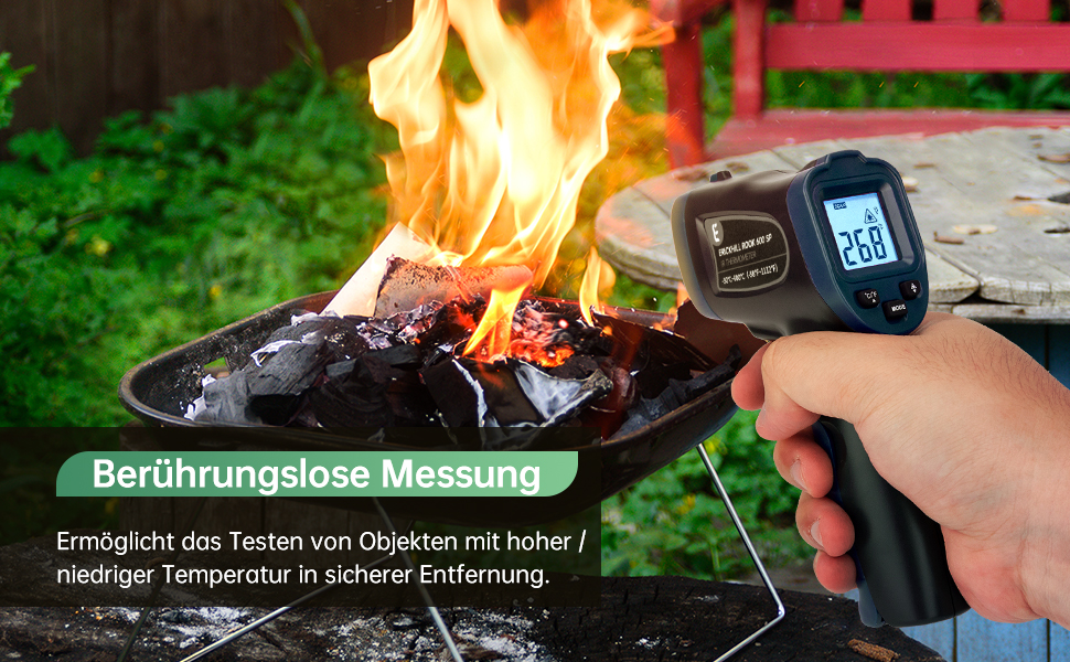 Інфрачервоний термометр ERICKHILL -50℃~600℃ безконтактний лазерний термометр з LCD-дисплеєм для приготування їжі/барбекю/морозильної камери/промисловості, чорно-синій (600℃ з термометром для м'яса)