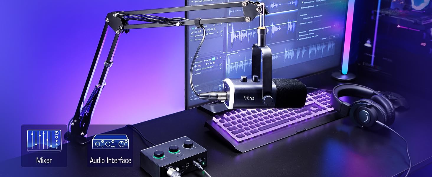 Мікрофон FIFINE XLR для стрімінгу, подкастів та запису звуку. USB динамічний мікрофон з кріпленням для PS4/5, Mac, Mixer, Sound Card. Чорний