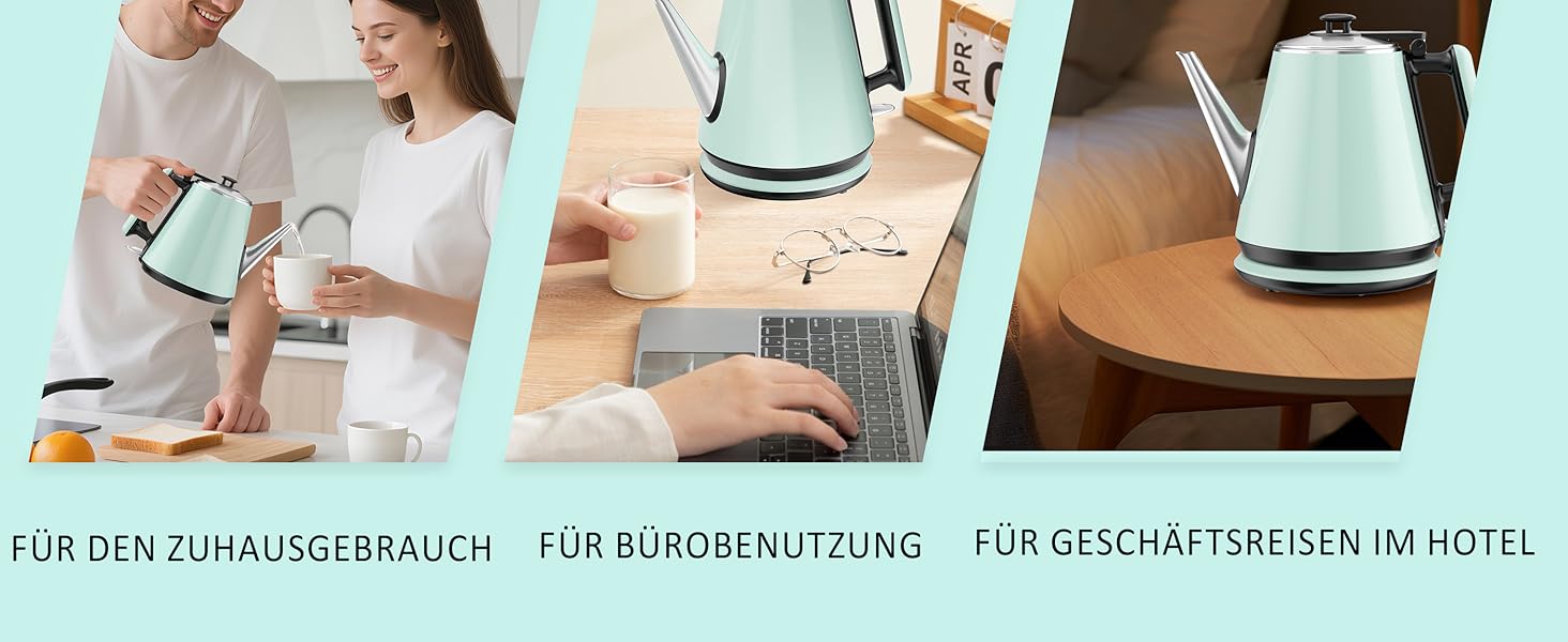 Електричний чайник 0.9л з нержавіючої сталі 304, 1360W, швидке кип'ятіння за 4-6 хвилин, класичний компактний дизайн, сенсорна кнопка, автоматичне відключення та захист від перегріву, для дому, офісу, для кави, зелений