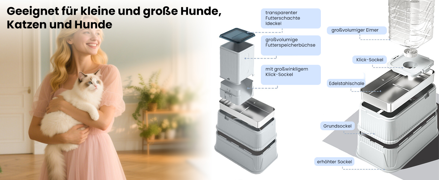 Автоматичний кормушка для собак 7L (2 шт.) з нержавіючою чашею, регульована висота, XXL, для середніх та великих собак та Maine Coon, 39 x 23 x 41 см