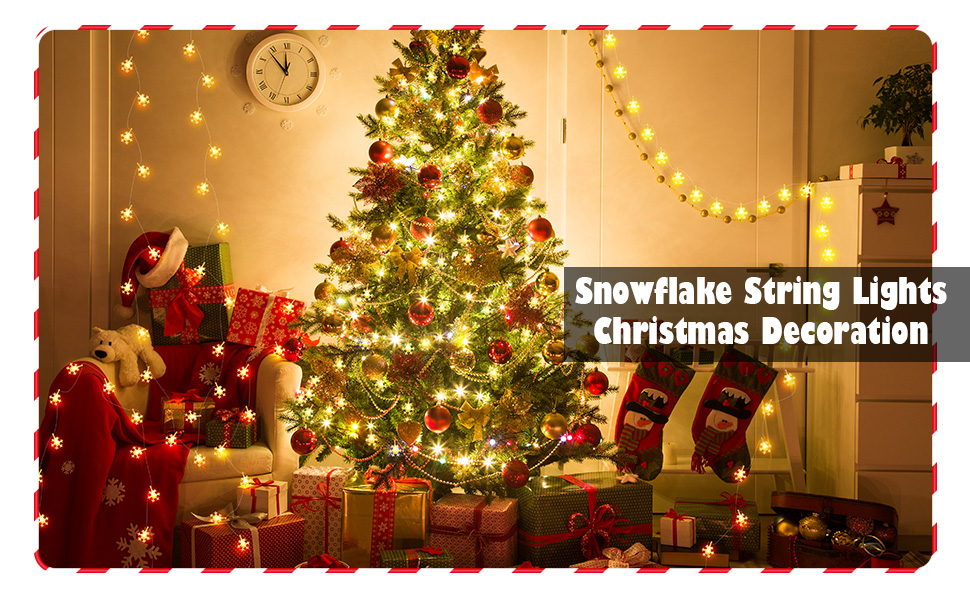 LED гірлянда Шнеєфлоке, 6 м, 40 LED, на батарейках, з таймером, IP65, вологостійка, для декору саду, дому, кемпінгу, Різдва, тепле біле світло