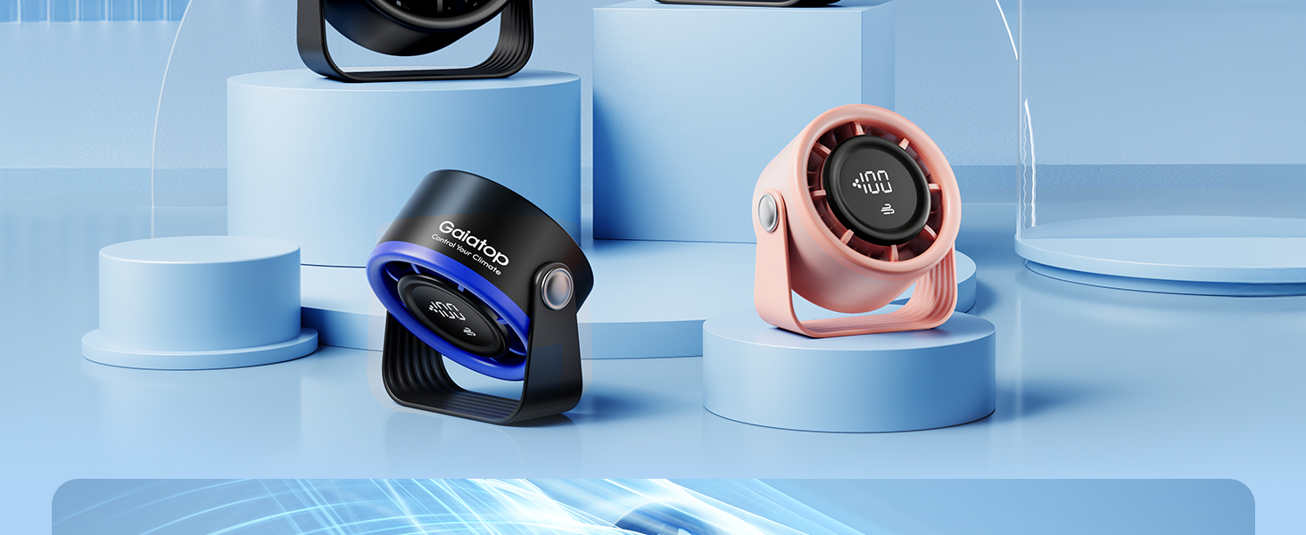 Портативний акумуляторний вентилятор Gaiatop з USB, 5 швидкостей, тиха робота, сенсорне управління, 360° обертання, для дому та офісу, чорний