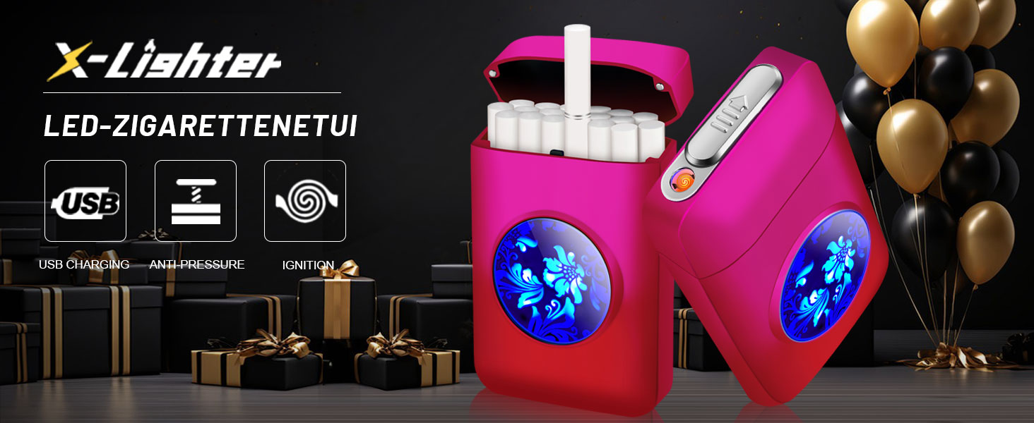 Вишуканий тютюнониця з запальничкою Lafagiet XL666 для 18 сигарет King Size, LED-дисплей, подарунок на День батька