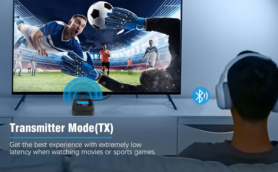 Bluetooth 5.1 Передавач/Приймач Аудіо: 2-в-1 Адаптер для ТВ, Стерео, AUX, RCA, з дисплеєм та низькою затримкою