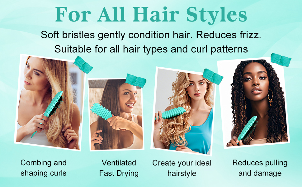 Щітка для локонів Lockenbürste – антистатична стилінг-щітка з вентиляційним дизайном для мокрого та сухого волосся, ідеальна для кучерявого волосся та додання об'єму (зелена)