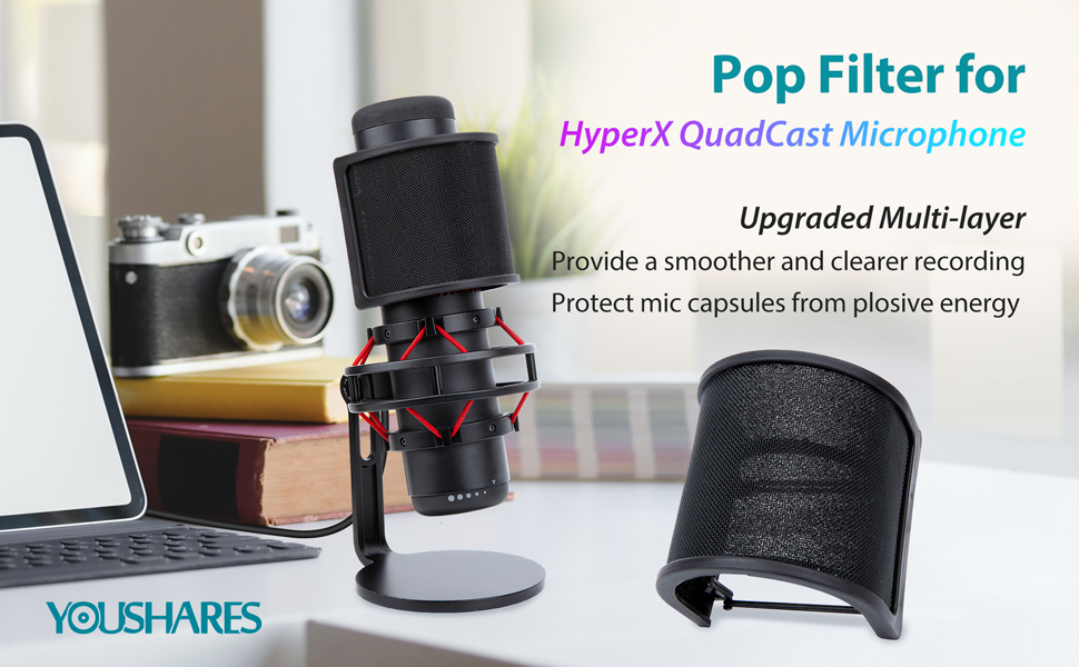Кріплення для мікрофона HyperX QuadCast/S/ProCast – Ротаційне, з адаптером 3/8' - 5/8', від YOUSHARES (з поп-фільтром)