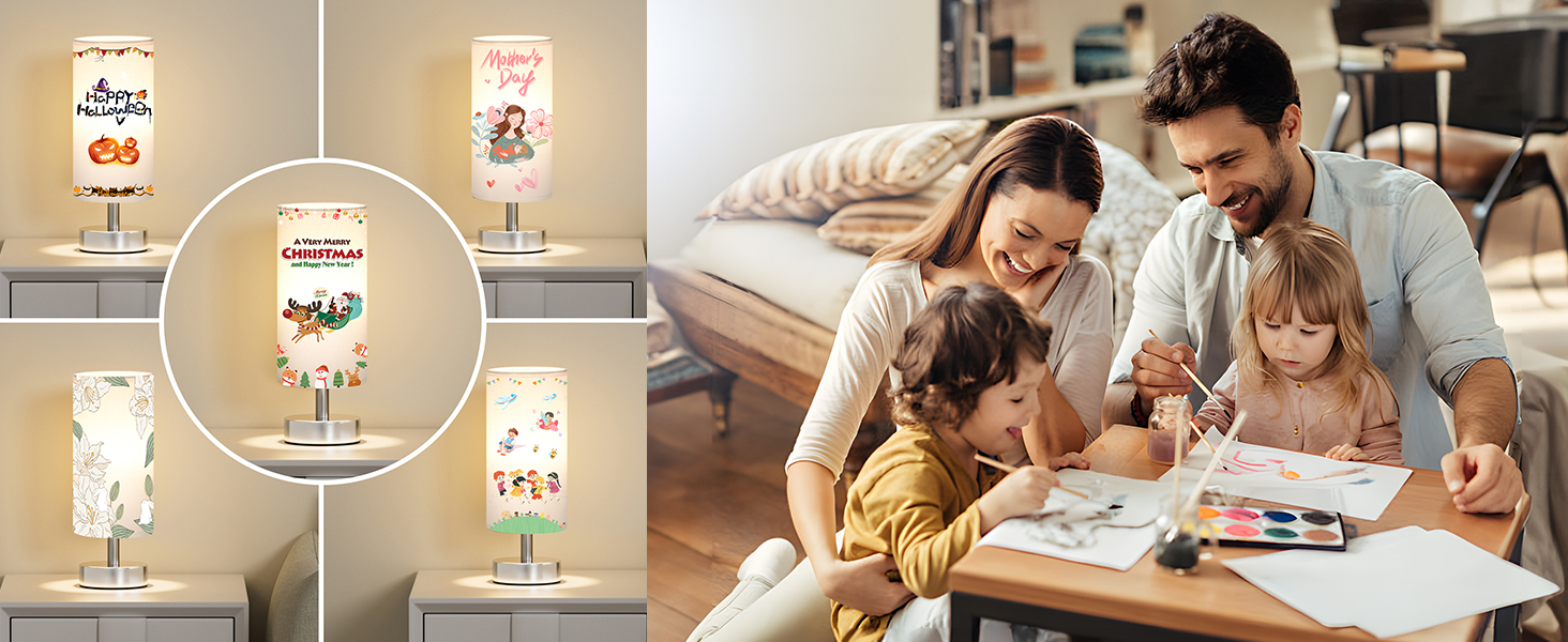 Нічна лампа Kakanuo з 3 колірними температурами, біла торшер з вимикачем, льняний абажур, маленька лампа для вітальні, спальні, офісу, дитячої кімнати (LED лампа в комплекті), біло-чорний колір (білий+срібний)