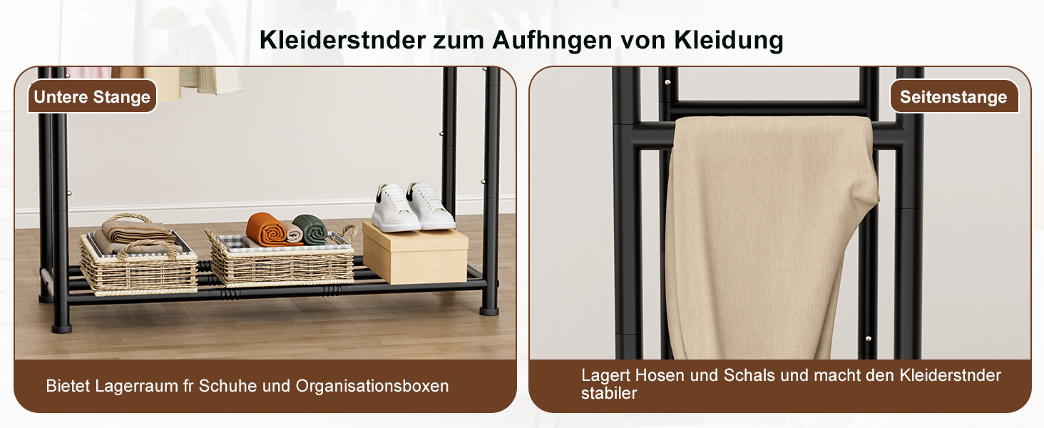 MISSLO Двоярусна вішалка для одягу, міцна, переносний гардероб для спальні, вітальні (чорний)