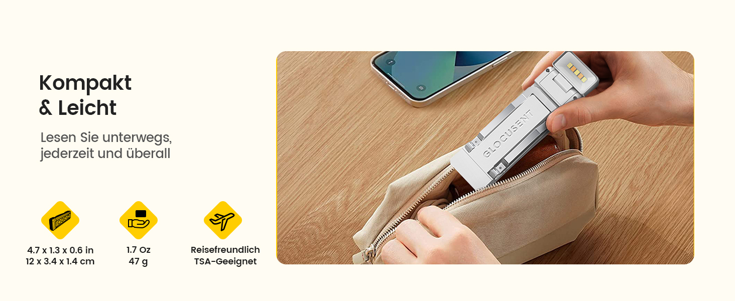 Glocusent LED лампа для читання з кріпленням для книг, висувна лампа для книг, нічник з 5 рівнями яскравості та 3 кольорами, USB-зарядка з таймером для дітей – ідеально для шанувальників Бібі та Тіни, білий колір