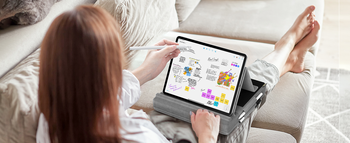 Подушка-підставка для планшета та книг KDD, складна тримач для iPad Pro 12.9, 11, Air, Mini та смартфонів, з регульованим кутом нахилу та тримачем для олівця, сіра