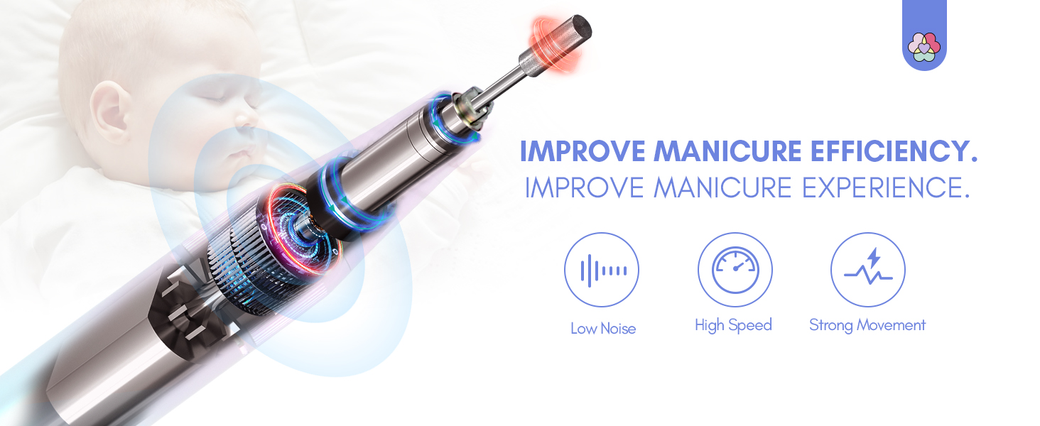 Електричний апарат для манікюру та педикюру Saviland 12 в 1, 40000 обертів/хв, USB, з набором фрез, блакитно-фіолетовий градієнт