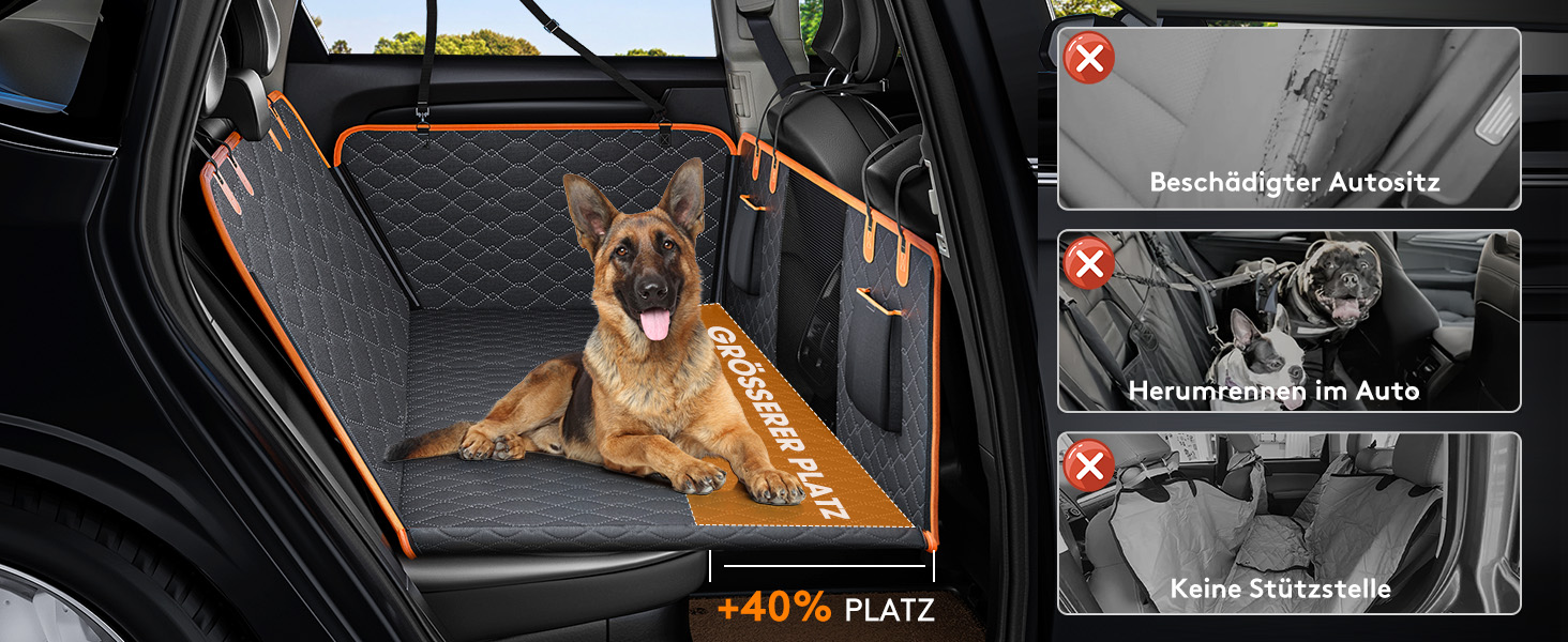 Joejoy Car Seat Cover for Dogs - Waterproof & Scratch-Resistant Back Seat Cover with Hard Bottom & Safety Belt - Black