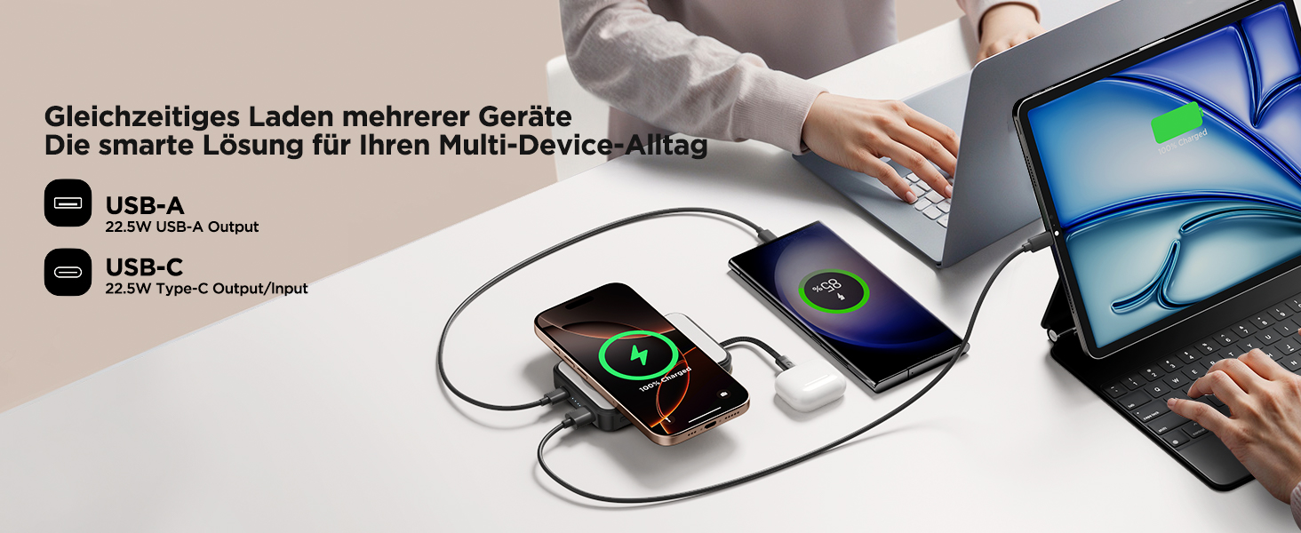 Портативний зарядний акумулятор Powerbank MagSafe 10000mAh з бездротовою зарядкою, USB-C, для iPhone, AirPods (Чорний)