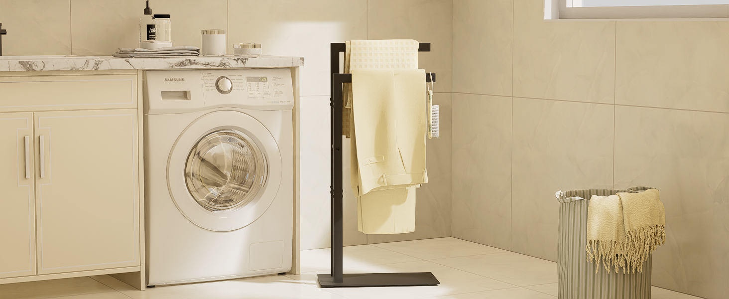 Підставка для рушників Yawinhe freestanding, підлоговий тримач для рушників та одягу з нержавіючої сталі, 2 стійки, чорний, 40x20x80см, SMJ003B
