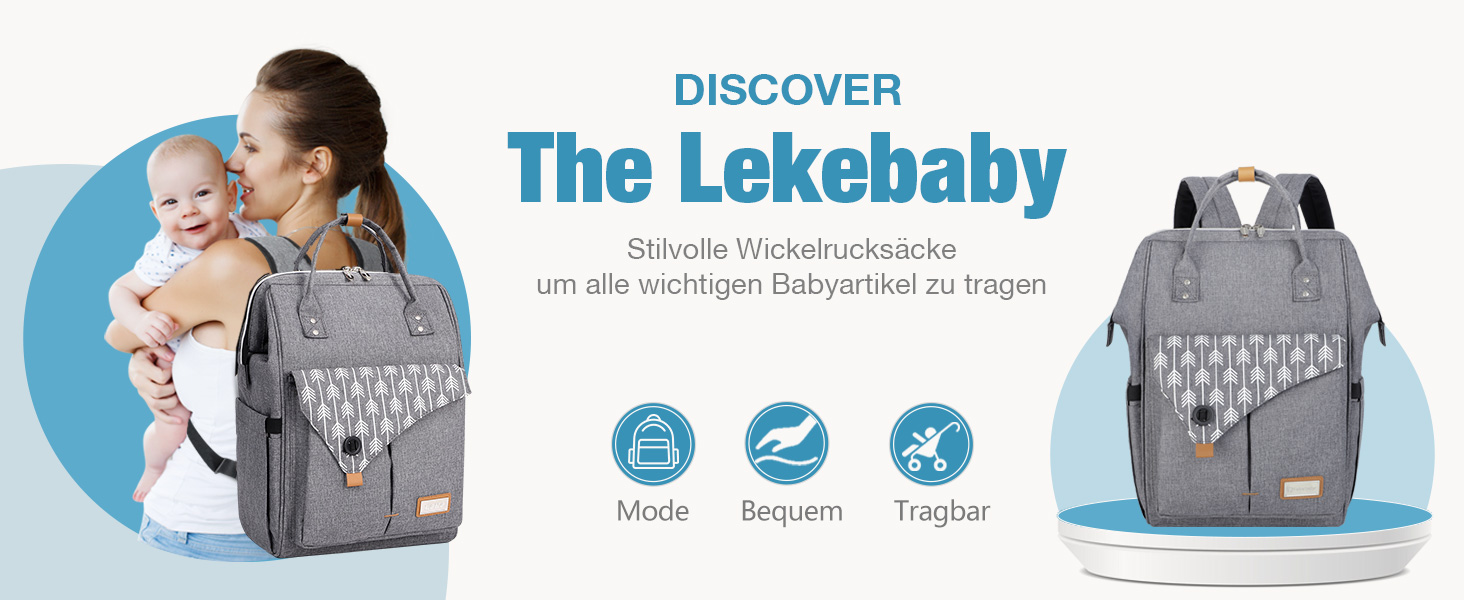Lekebaby багатофункціональний рюкзак-сумка для мам з пеленатором, велика місткість, для подорожей, сірий