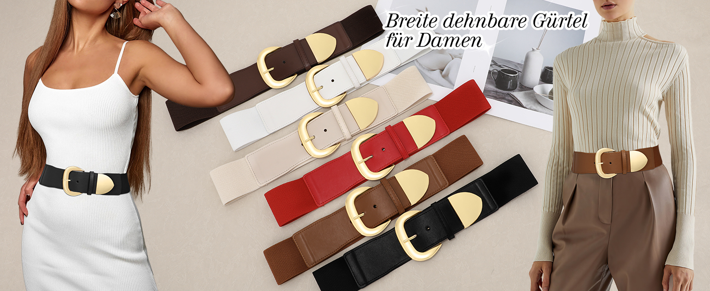 Жіночий широкий пояс-кушак WHIPPY з еластичною тканиною, 110 см, колір: коричневий (золотий), розмір: 94-114 см