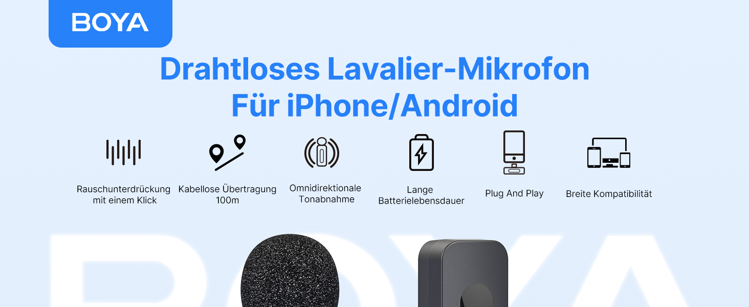 BOYA BY-V10: Бездротовий міні-мікрофон для смартфона з USB-C, для iPhone, Android, відеозйомки