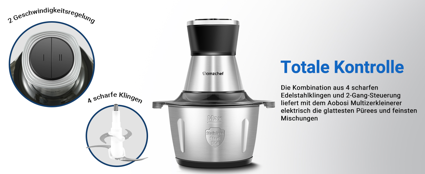 М'ясорубка електрична AMZCHEF для дому з 3 насадками, пристроєм для ковбас та набором кубе | Ідеально для фаршу, ковбасок та домашньої кухні (Сірий)