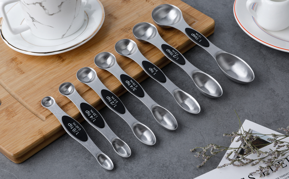 Набір мірних ложок магнітні, нержавіюча сталь, двосторонні, 6 шт. чорного кольору