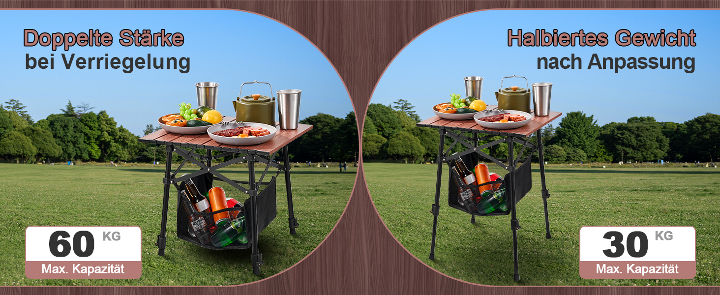 Складний алюмінієвий стіл для кемпінгу Odoland з регульованою висотою та сумкою для зберігання 46x42x42-60 см