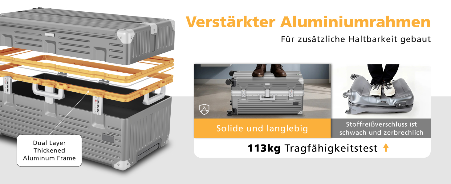 Чемодан ALPHA CAMP XL з алюмінієвим каркасом та полікарбонатною оболонкою, TSA-замок, 40x36x77 см, 93 л, темно-сірий, для подорожей