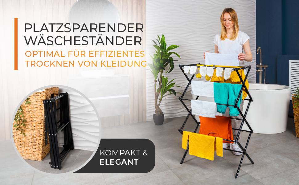 Складана сушилка для білизни - компактна, 6 ярусів, 11 стрижнів, чорна. Підходить для ванної, балкону, дверей та душу.