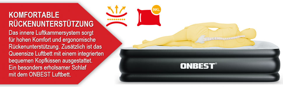 Надувне ліжко самонадувне для 2 осіб - 203 x 152 x 46 см - з електричним насосом - надувне ліжко для гостей, надувається за 3-5 хвилин - вбудована подушка (Чорний)