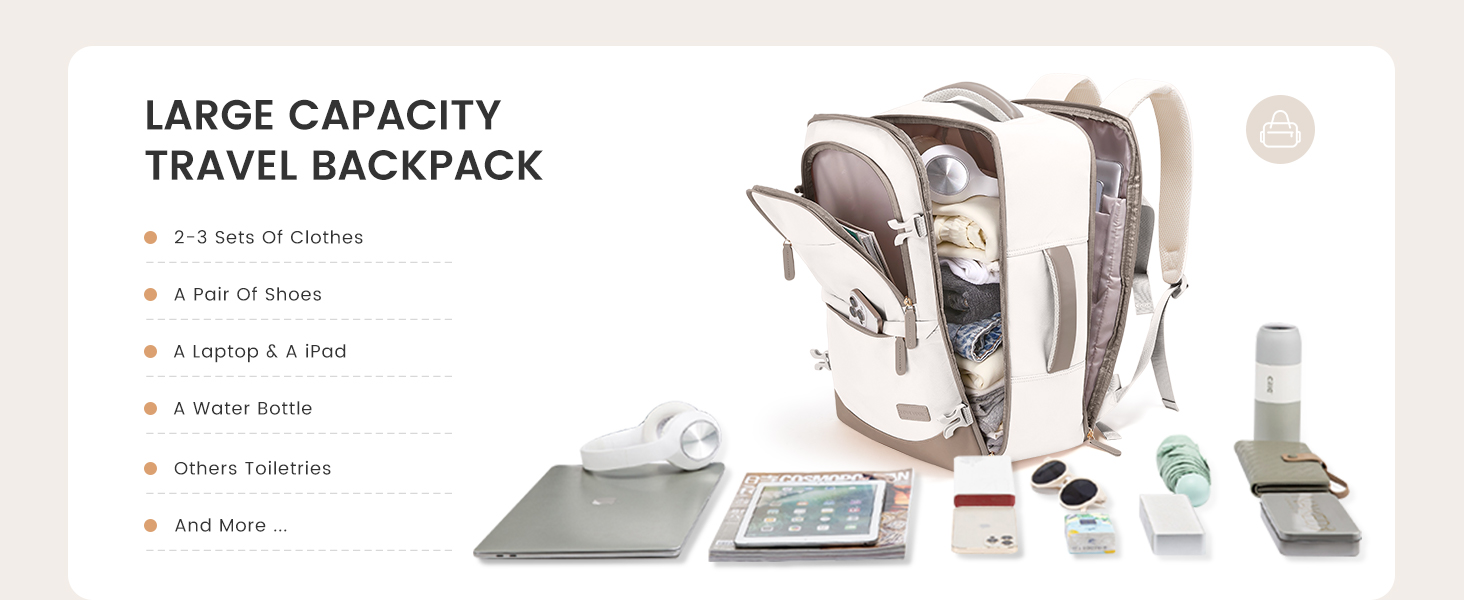 LOVEVOOK Рюкзак для ручної поклажі 40л, для подорожей, з відділенням для ноутбука 17.3 дюймів, з вологостійким відділенням, 45x36x20 см, бежевий/хакі