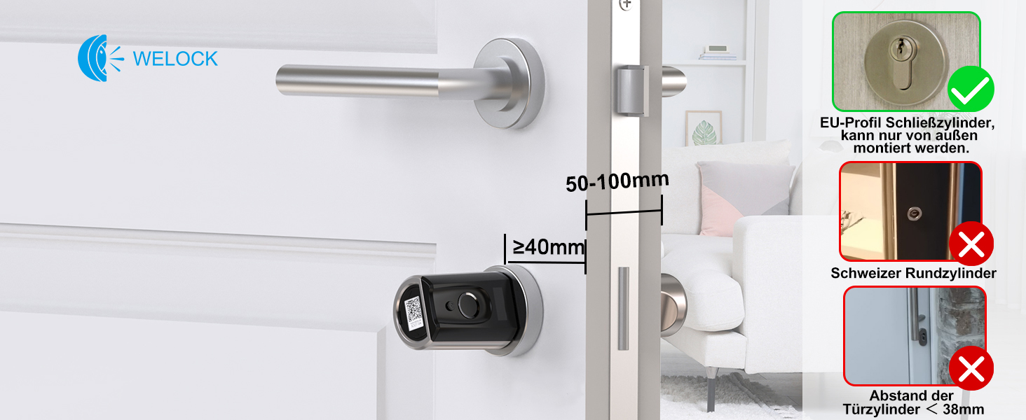 Електронний дверний замок WELOCK Touch41 з відбитком пальця, Wi-Fi, Bluetooth, RFID, IP65, для дверей 50-100 мм, сумісний з Alexa